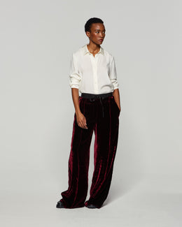 Velvet Double Waistband Relaxed Jogger - Burgundy