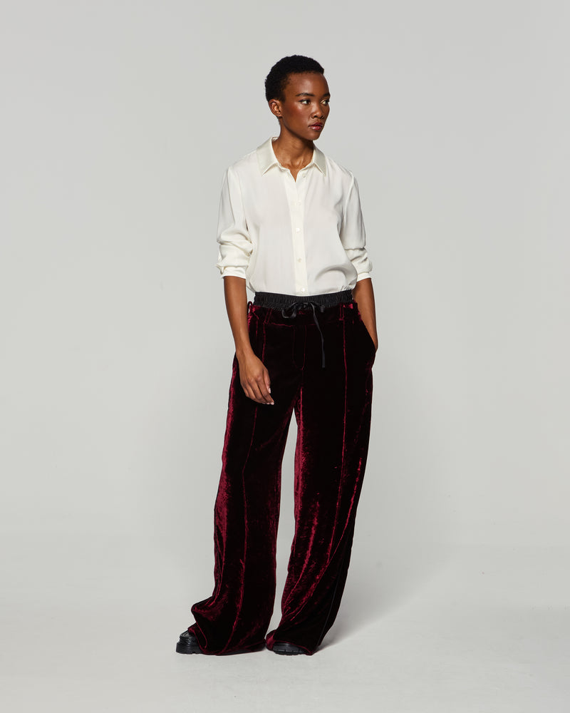 Velvet Double Waistband Relaxed Jogger - Burgundy picture #1