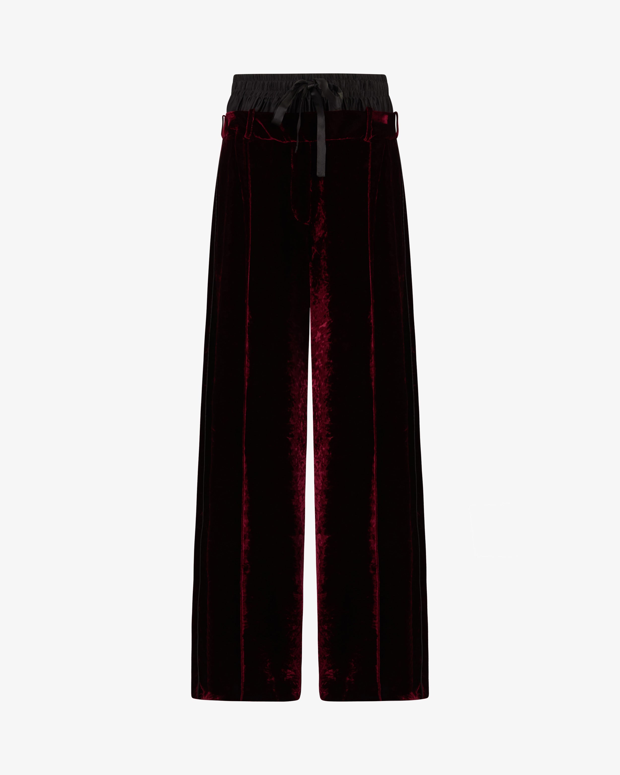 Velvet Double Waistband Relaxed Jogger - Burgundy