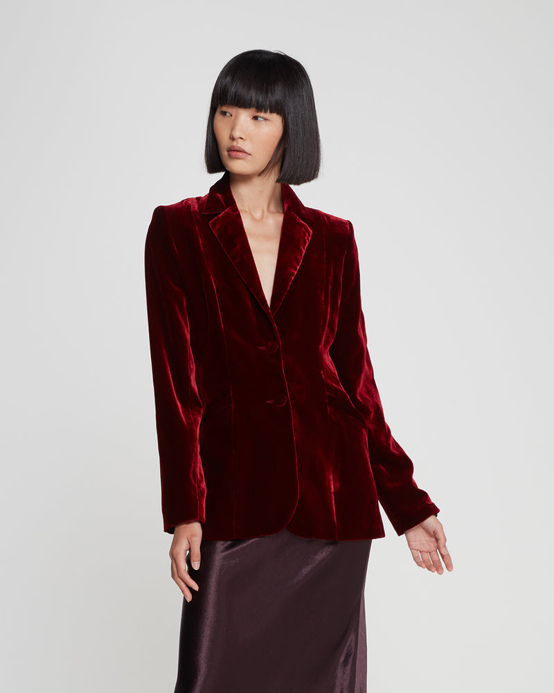 Velvet Fitted Blazer - Red picture #1