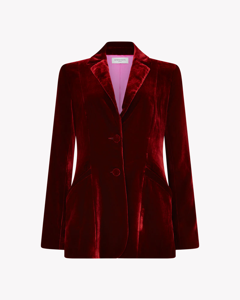 Velvet Fitted Blazer - Red picture #2
