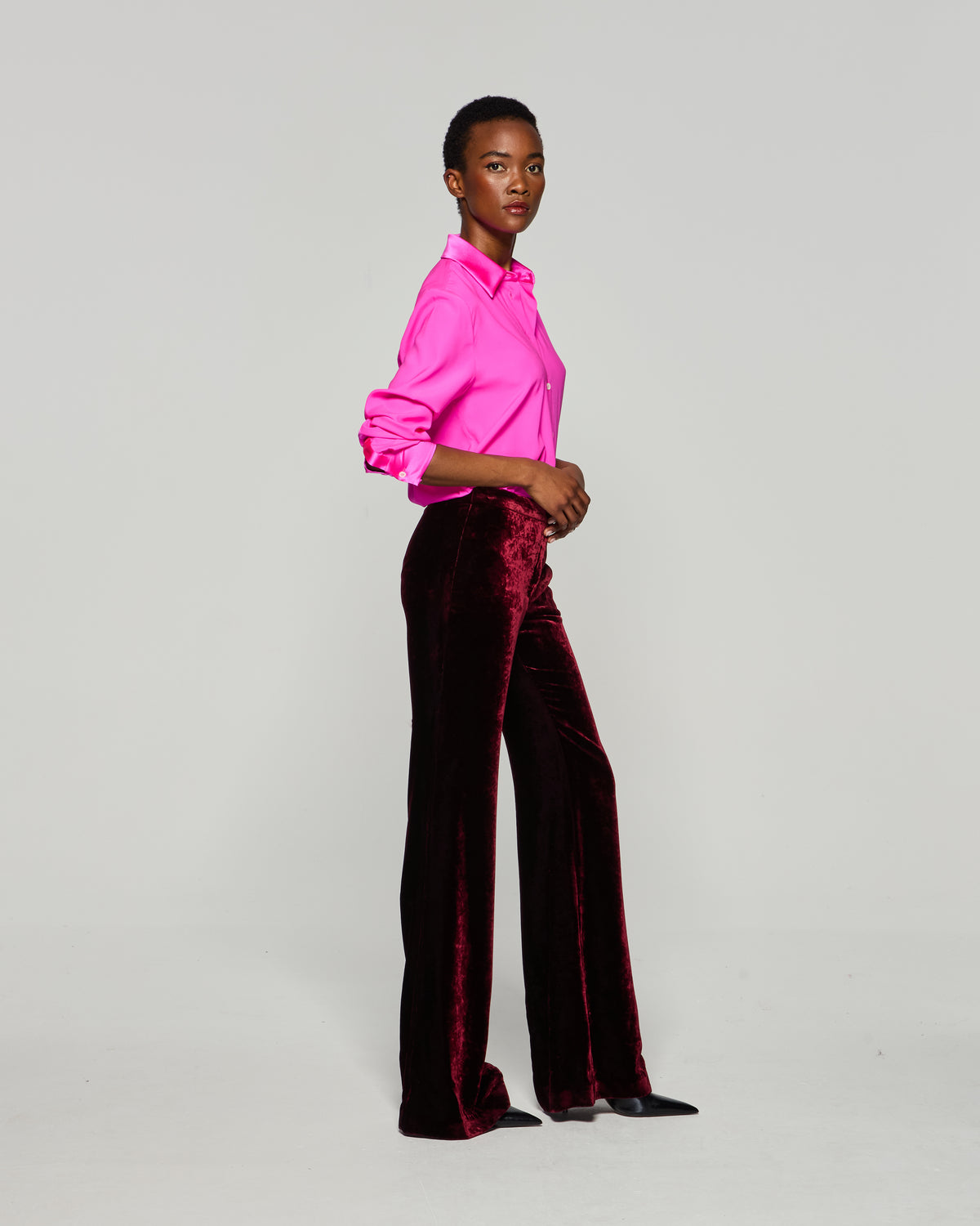 Velvet Flare Trouser - Burgundy