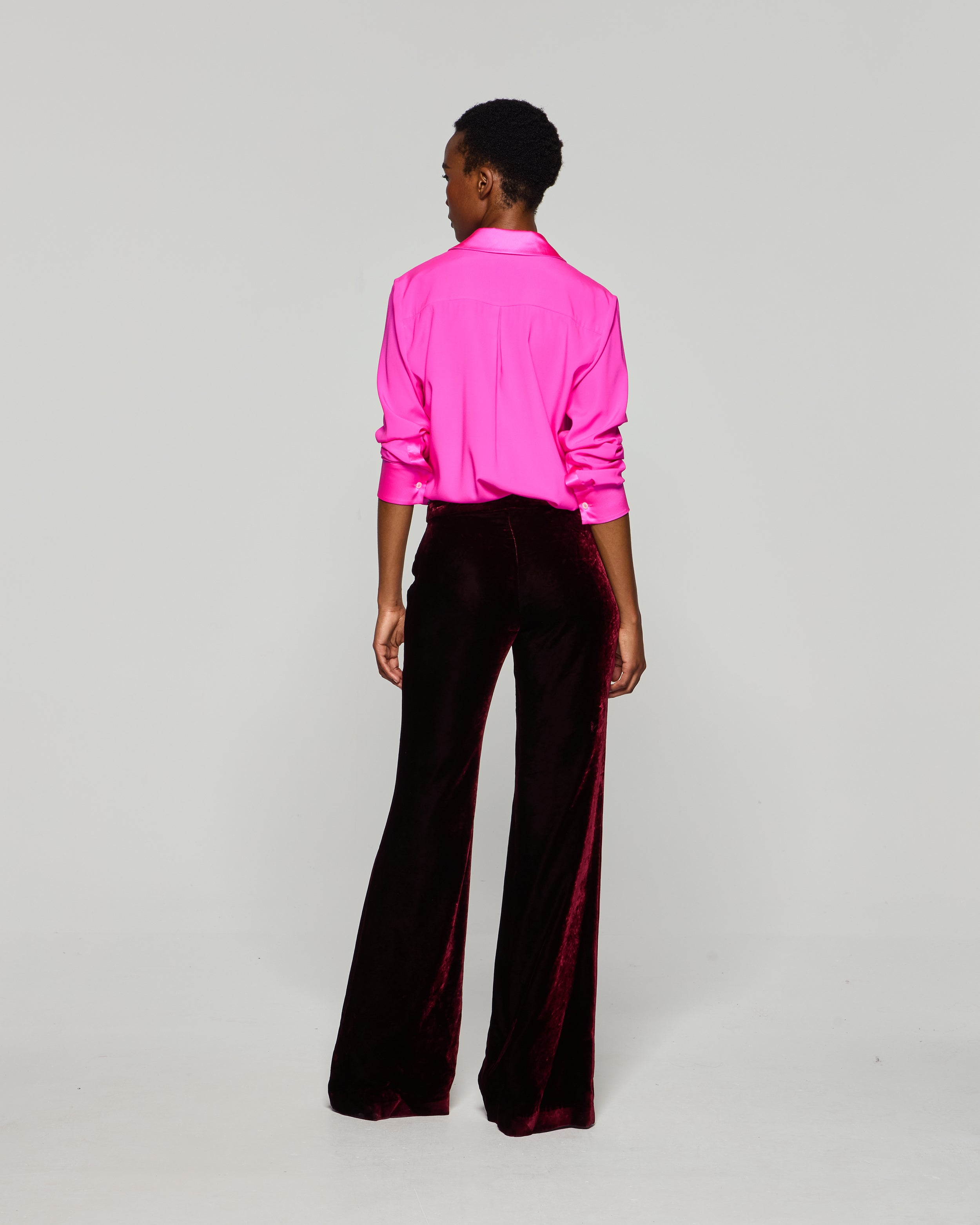 Velvet Flare Trouser - Burgundy