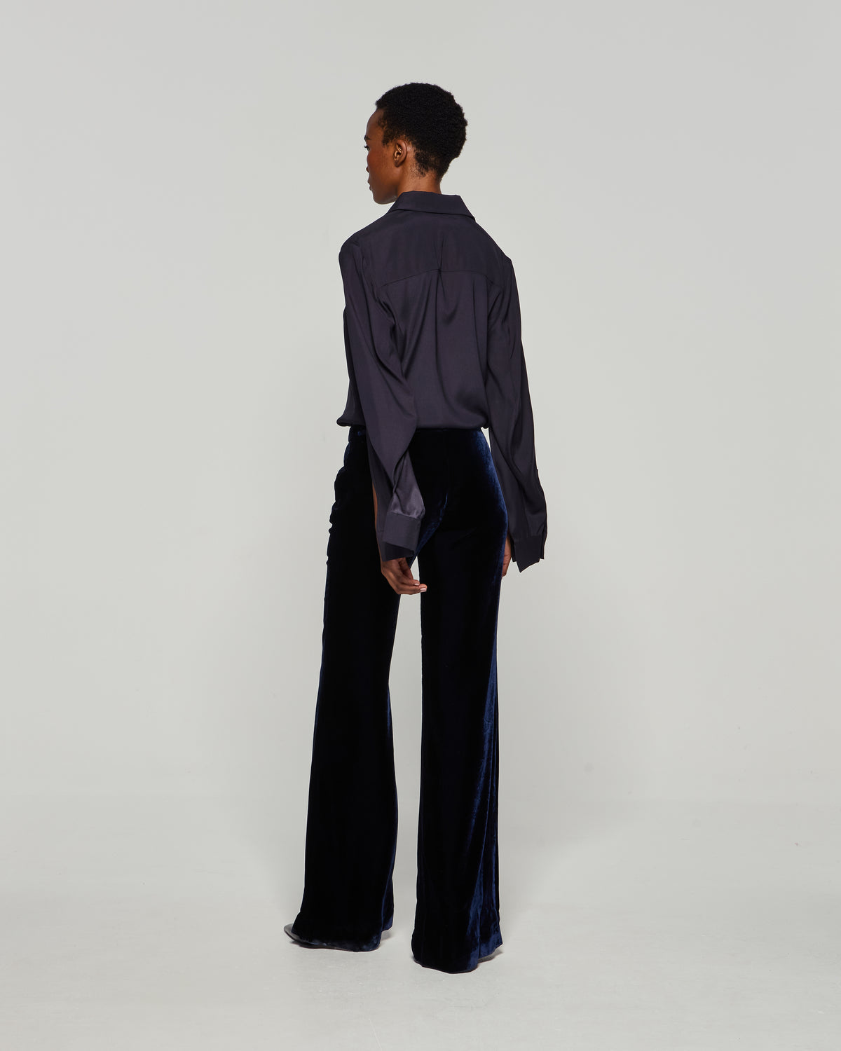 Velvet Flare Trouser - Navy