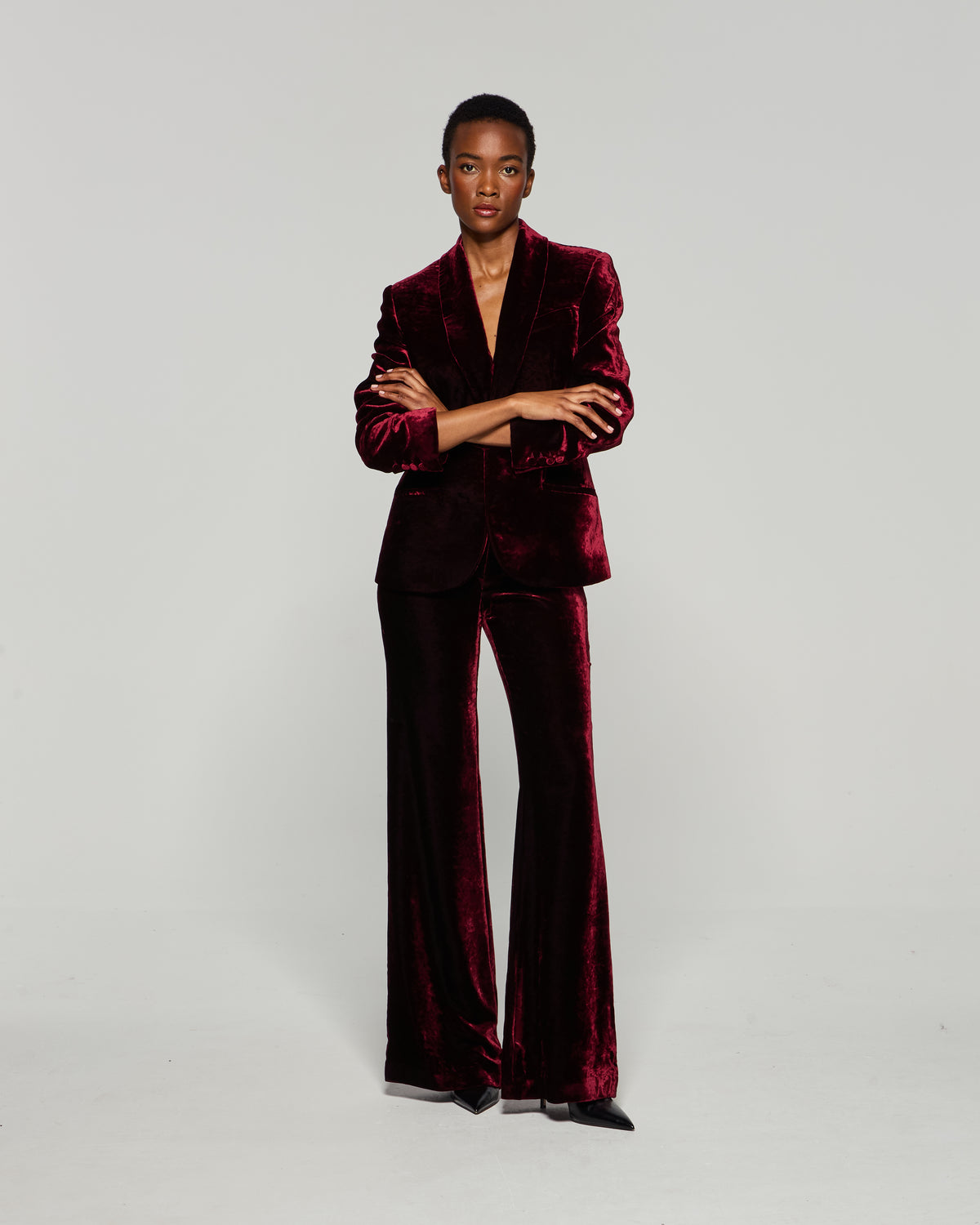 Velvet Flare Trouser - Burgundy