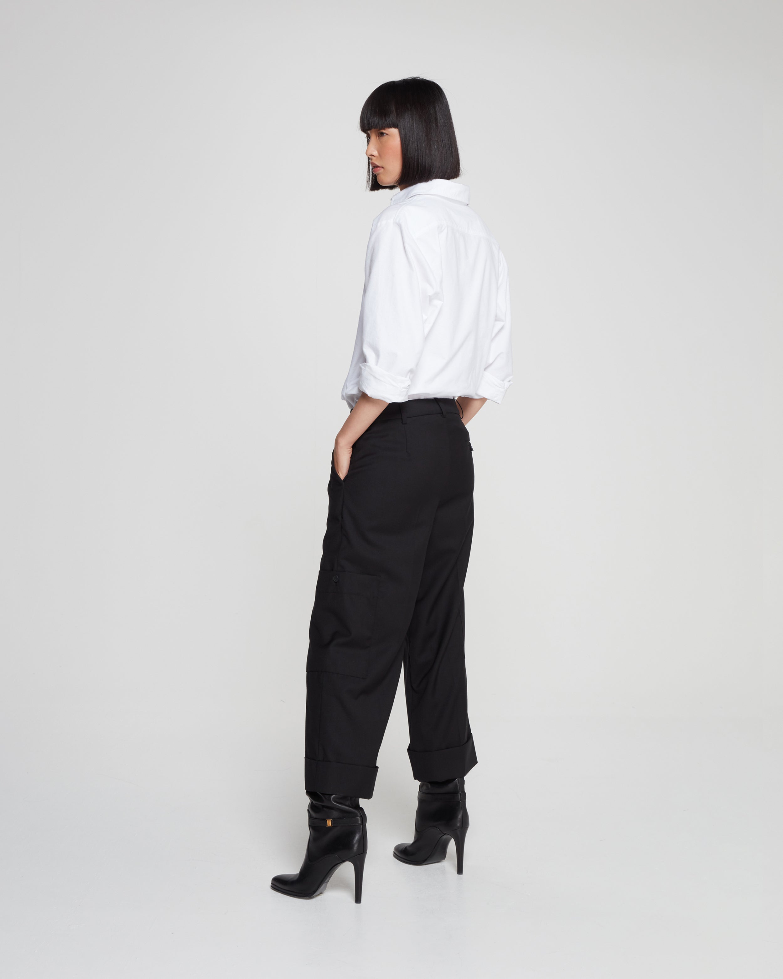 High waisted store black cargo trousers