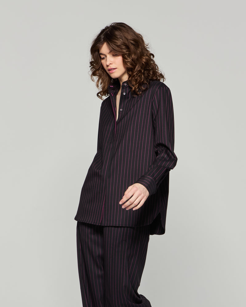 Wool Pinstripe Boyfriend Shirt - Black/Pink picture #3