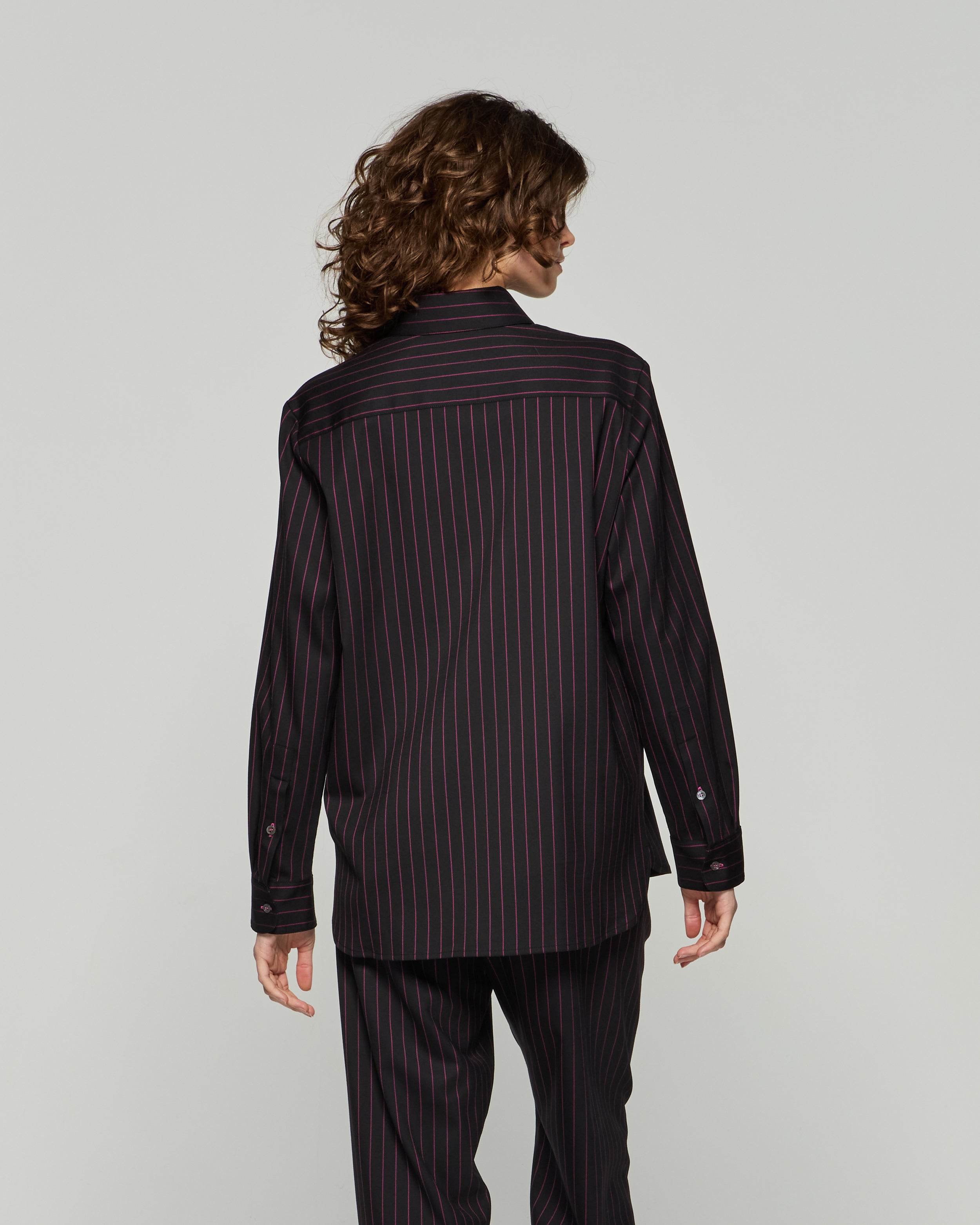 Wool Pinstripe Boyfriend Shirt - Black/Pink