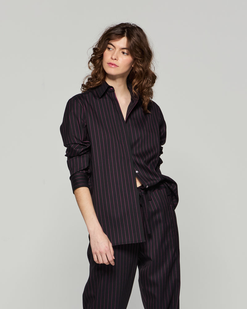 Wool Pinstripe Boyfriend Shirt - Black/Pink picture #1