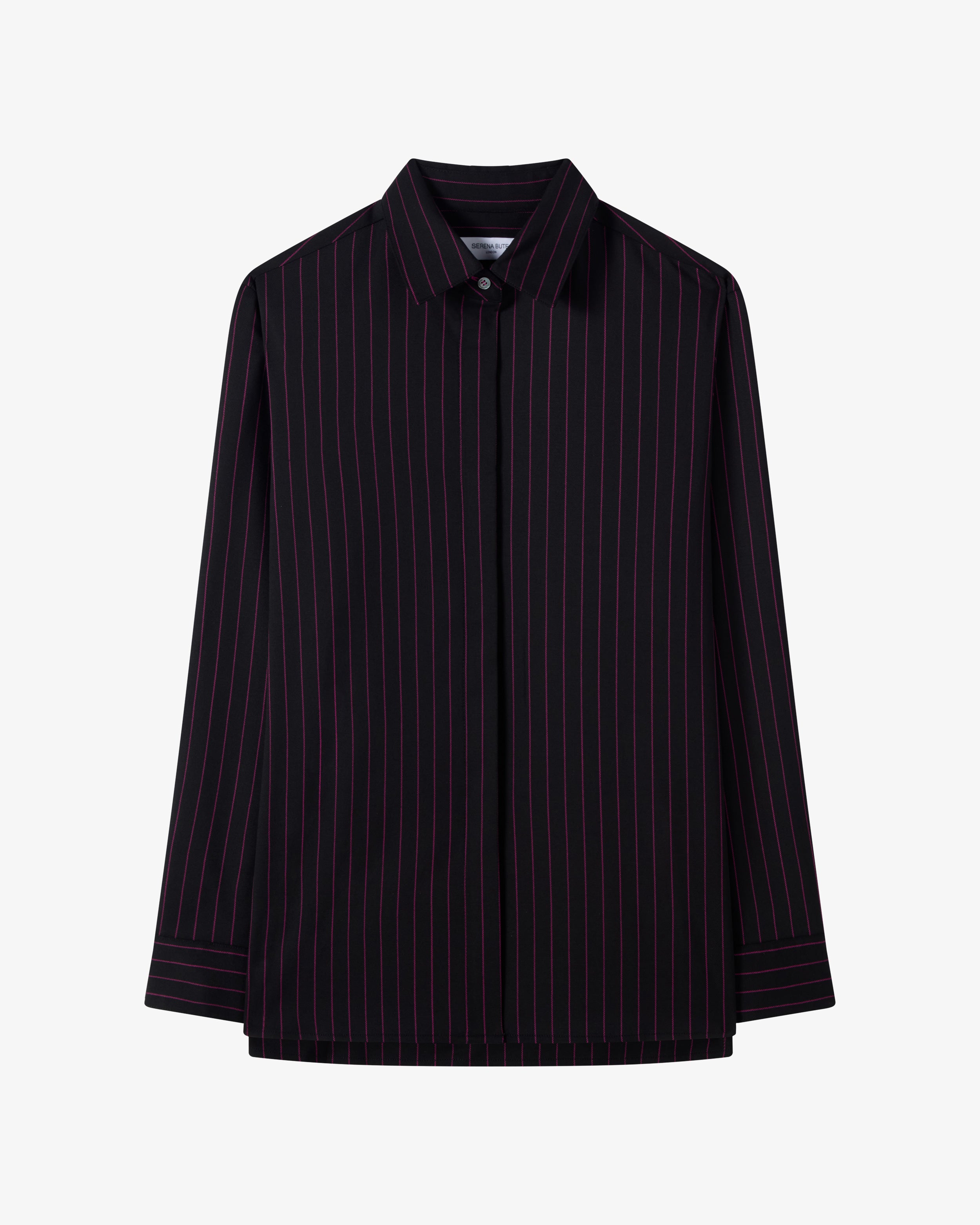 Wool Pinstripe Boyfriend Shirt - Black/Pink