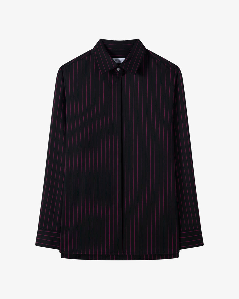 Wool Pinstripe Boyfriend Shirt - Black/Pink picture #2