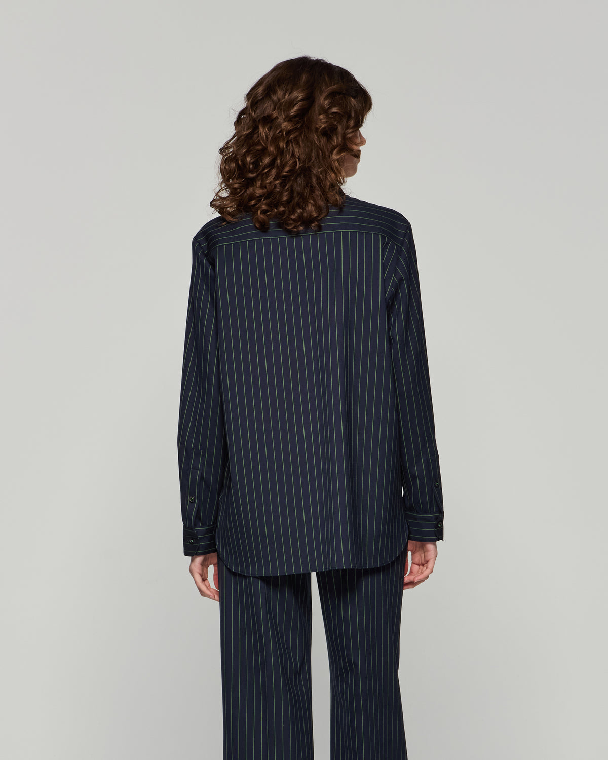 Wool Pinstripe Boyfriend Shirt - Navy/Green