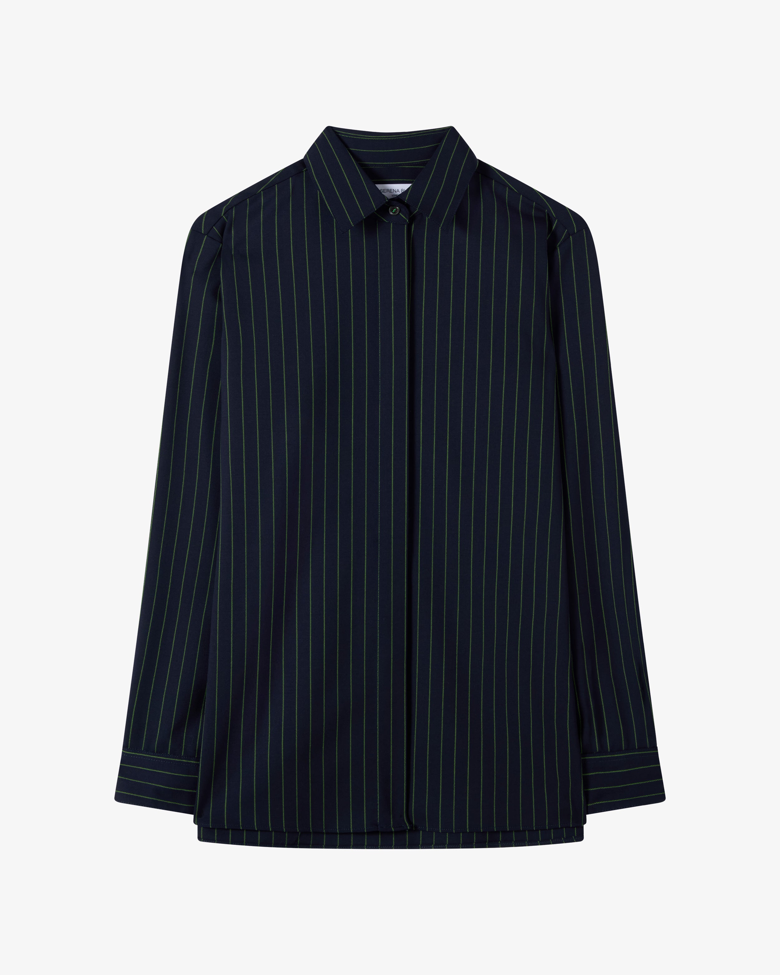 Wool Pinstripe Boyfriend Shirt - Navy/Green