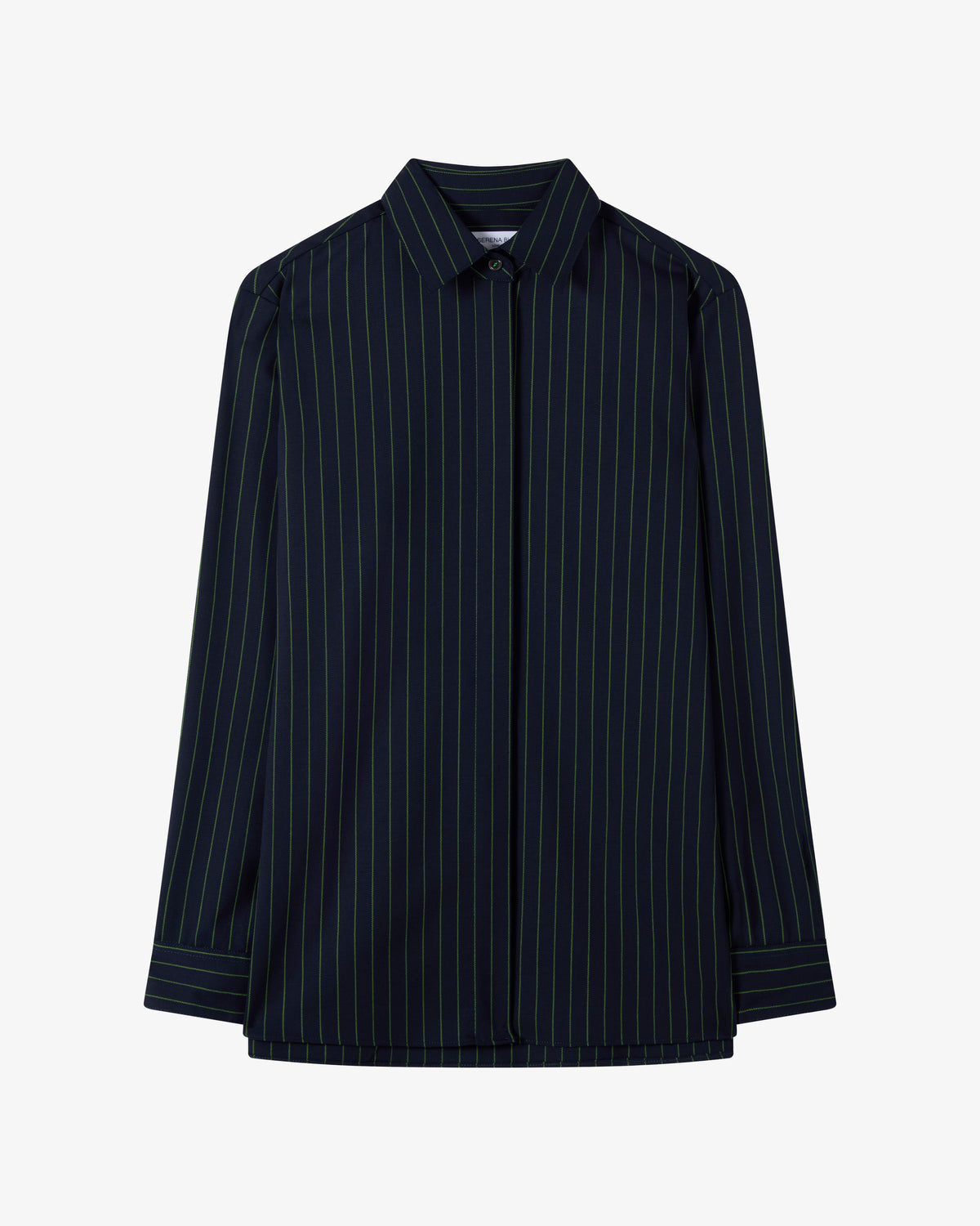 Wool Pinstripe Boyfriend Shirt - Navy/Green