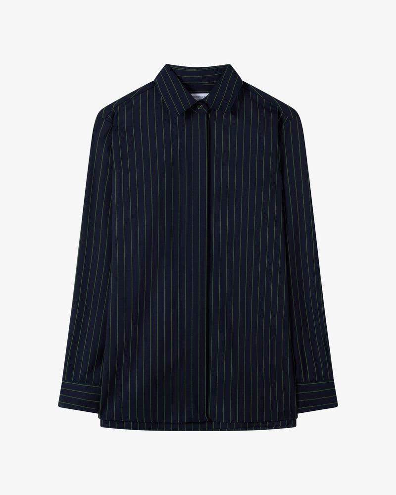 Wool Pinstripe Boyfriend Shirt - Navy/Green picture #2