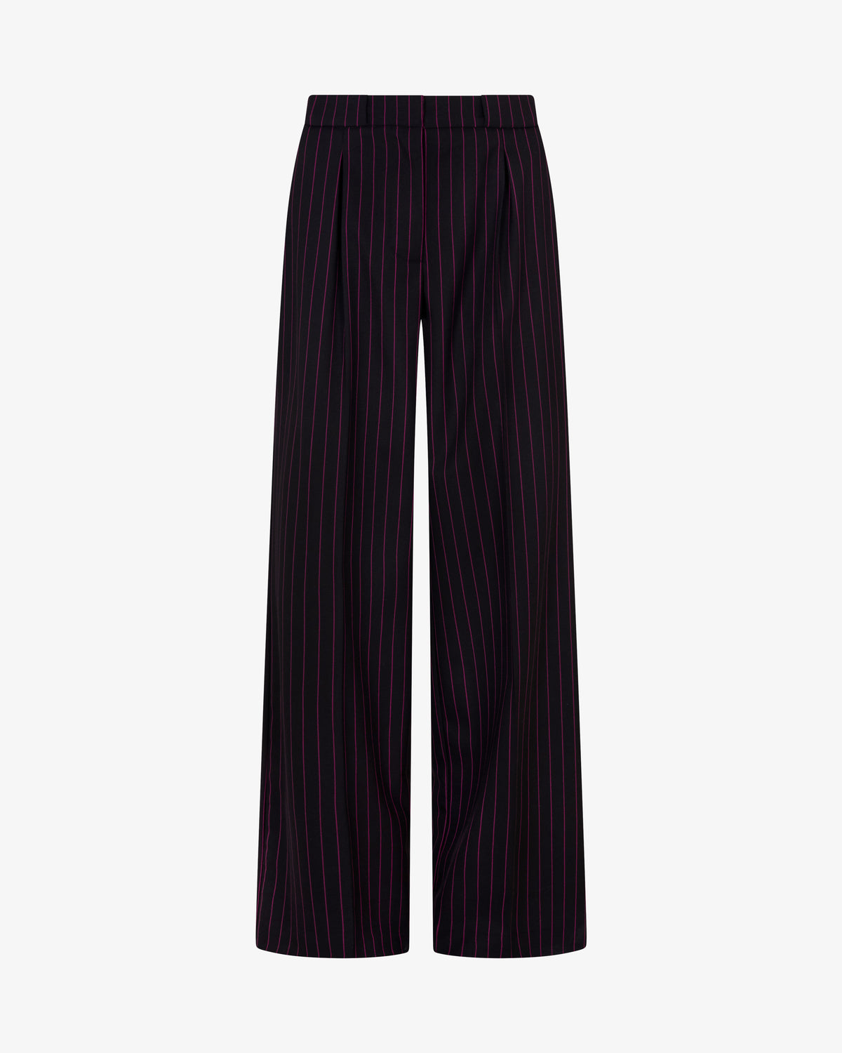 Wool Pinstripe Pleated Trouser - Black/Pink