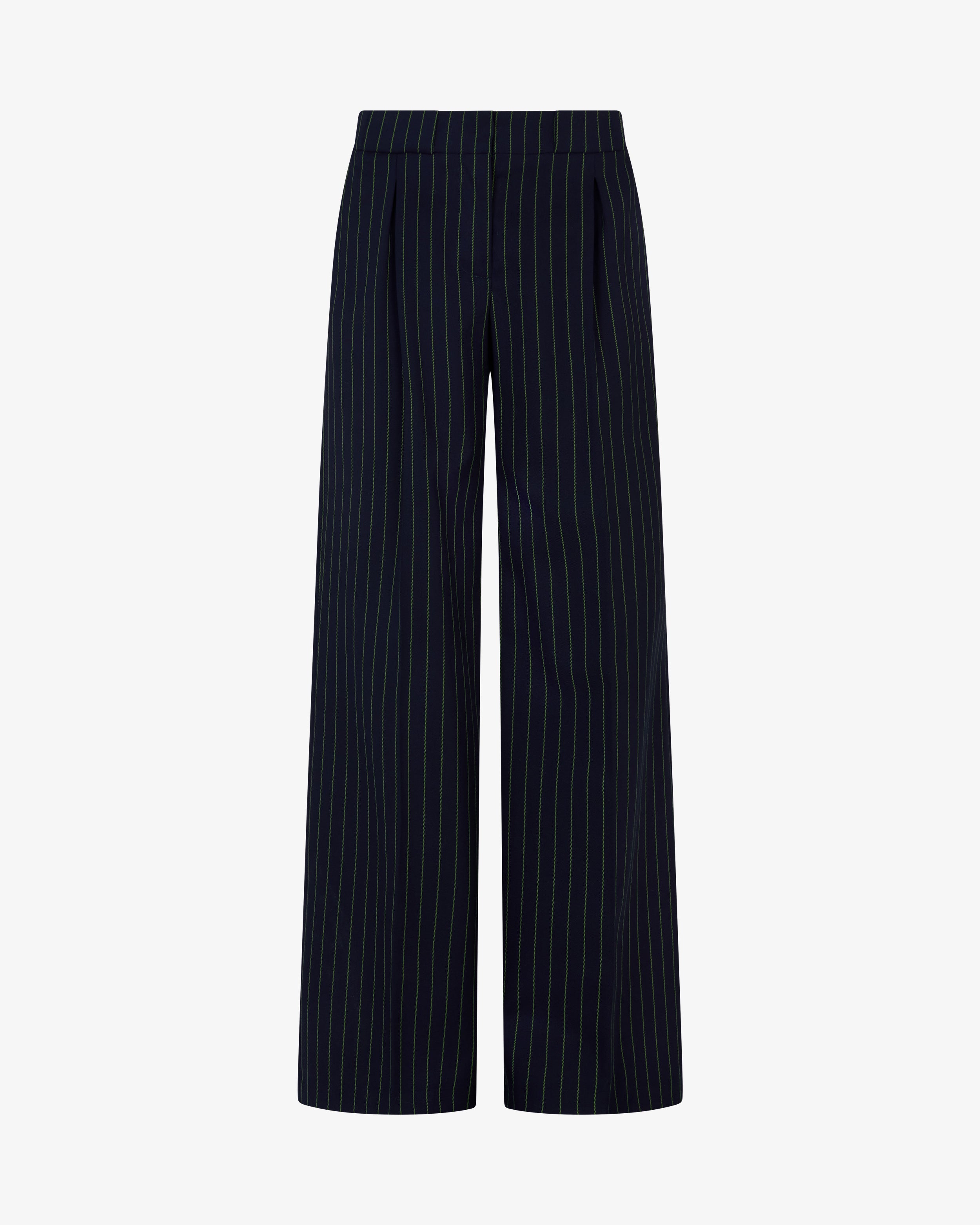 Wool Pinstripe Pleated Trouser - Navy/Green