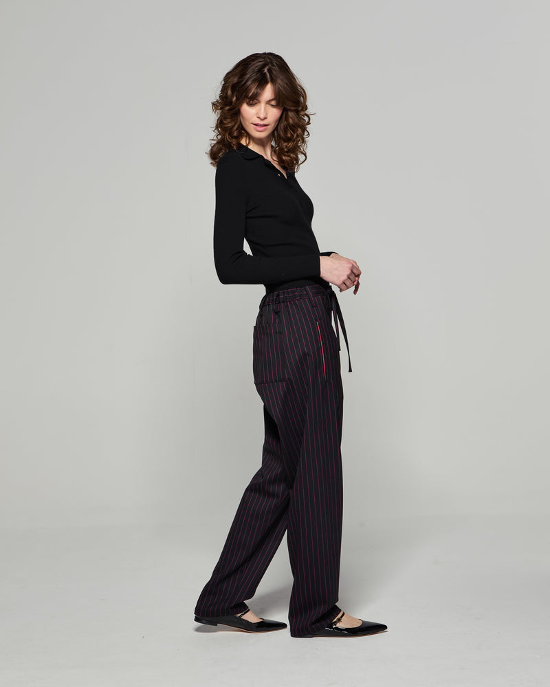 Wool Pinstripe Utility Trouser - Black/Pink picture #3