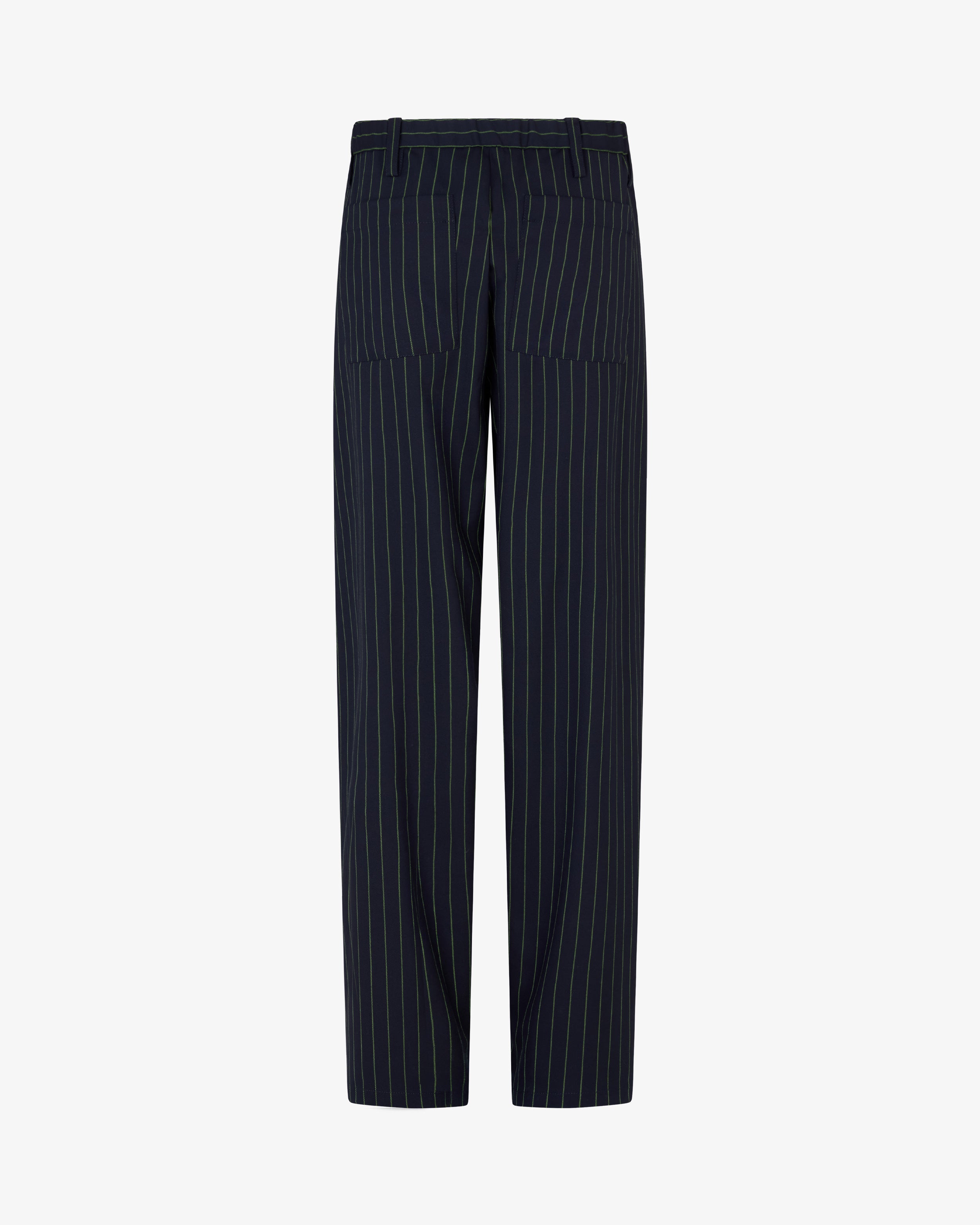 Wool Pinstripe Utility Trouser - Navy/Green