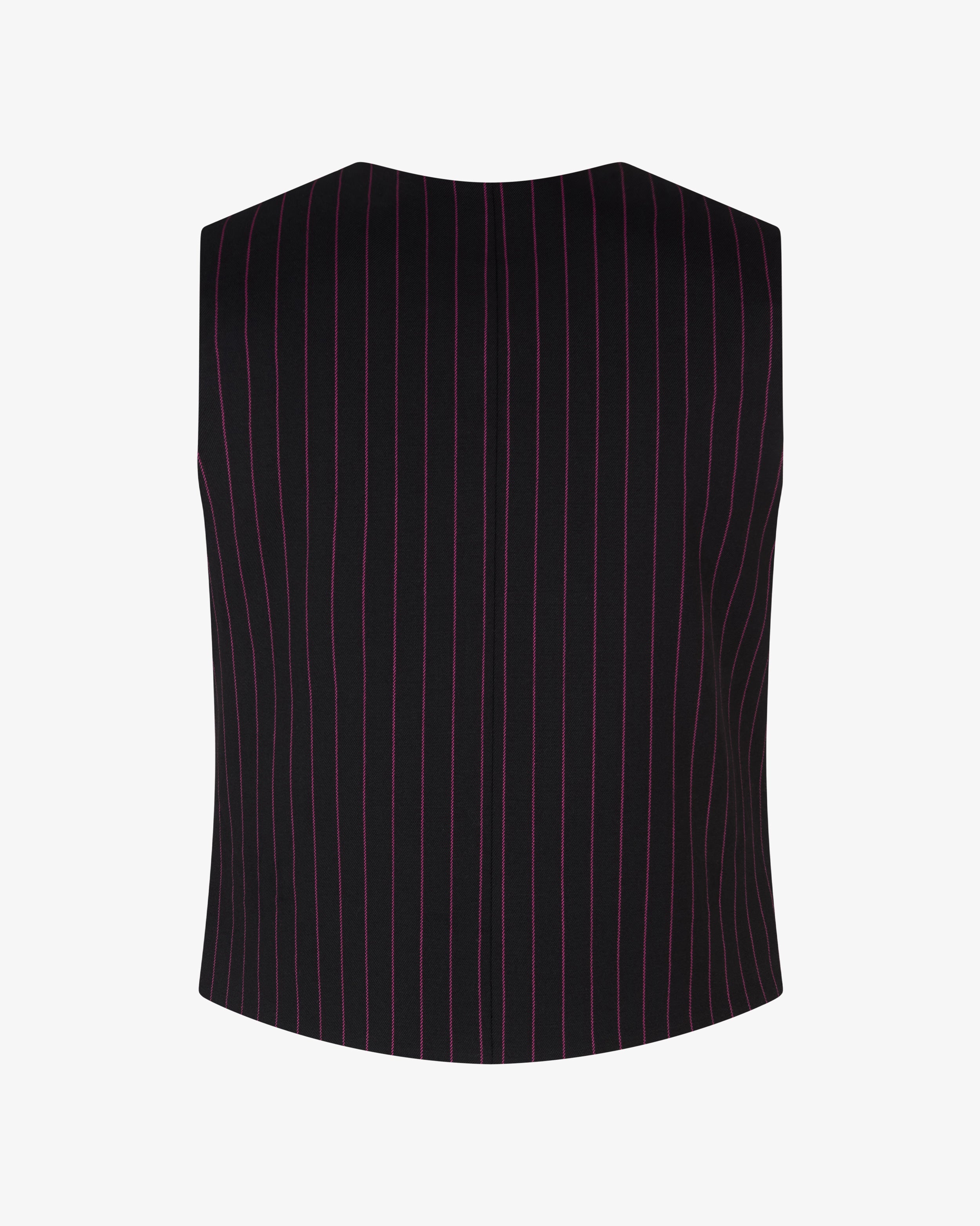 Wool Pinstripe Waistcoat - Black/Pink