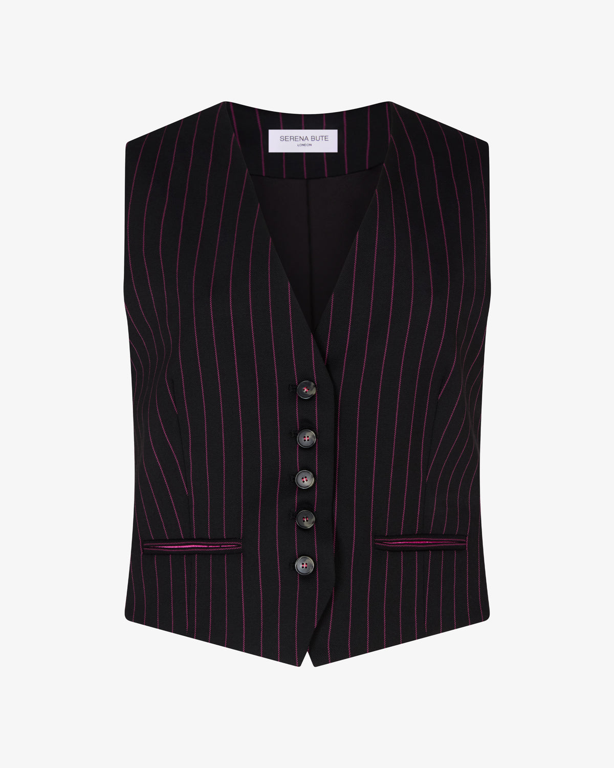 Wool Pinstripe Waistcoat - Black/Pink