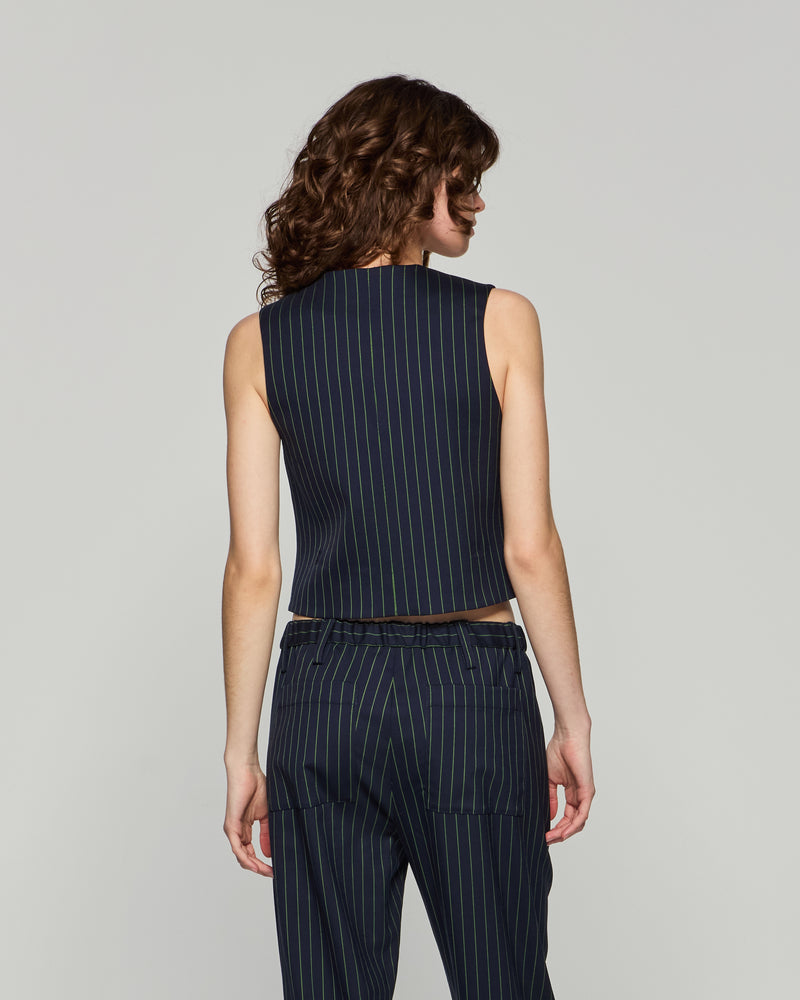 Wool Pinstripe Waistcoat - Navy/Green picture #4