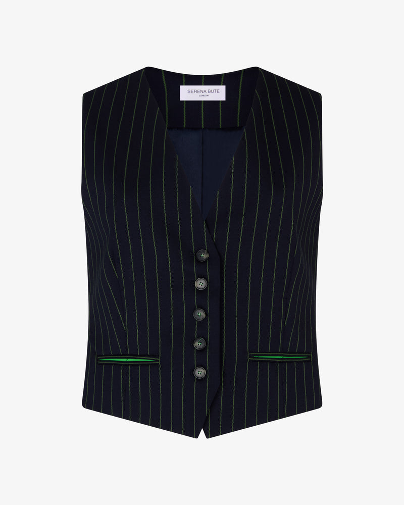 Wool Pinstripe Waistcoat - Navy/Green picture #2