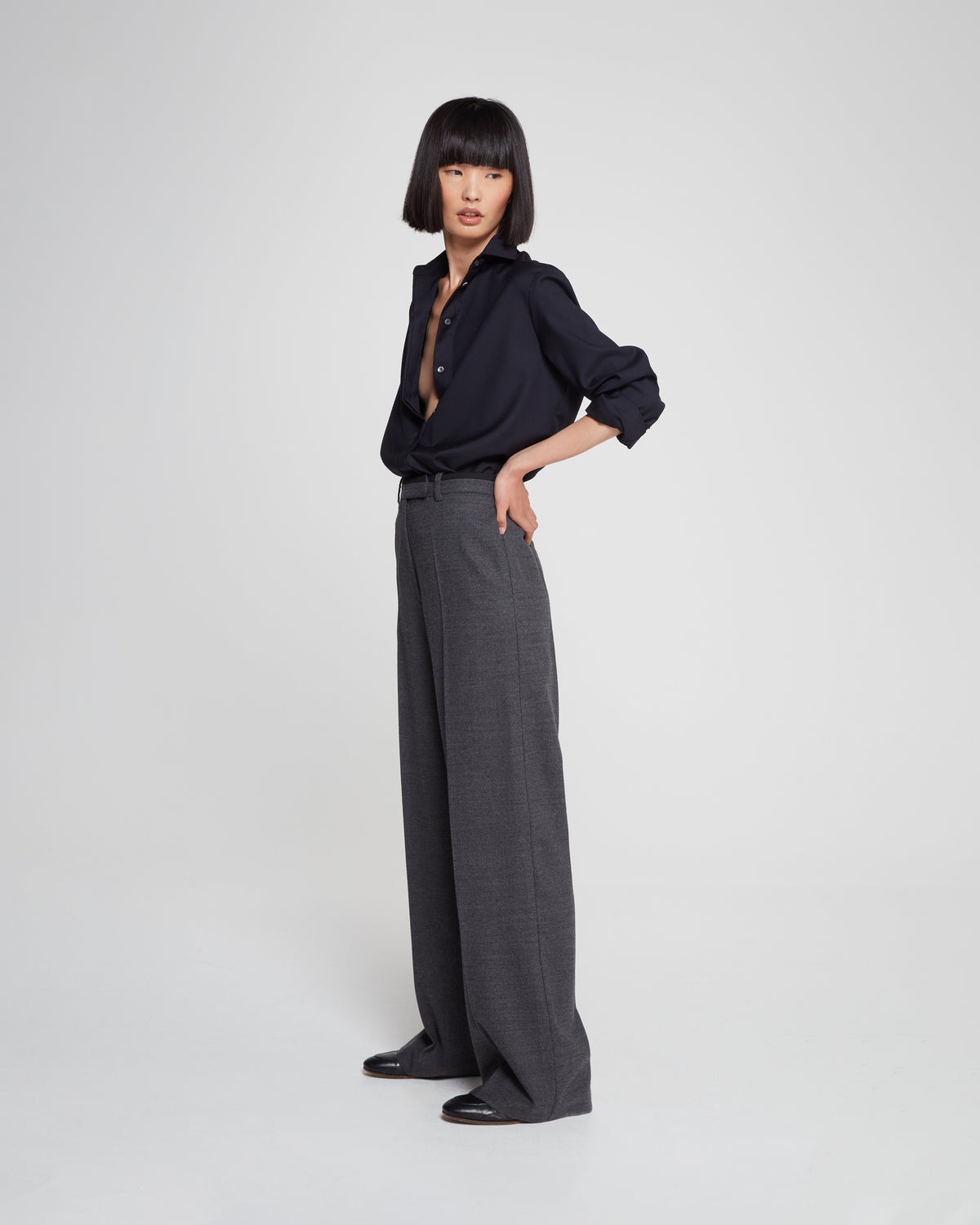 Wool Tailored Trouser - Charcoal Grey Melange