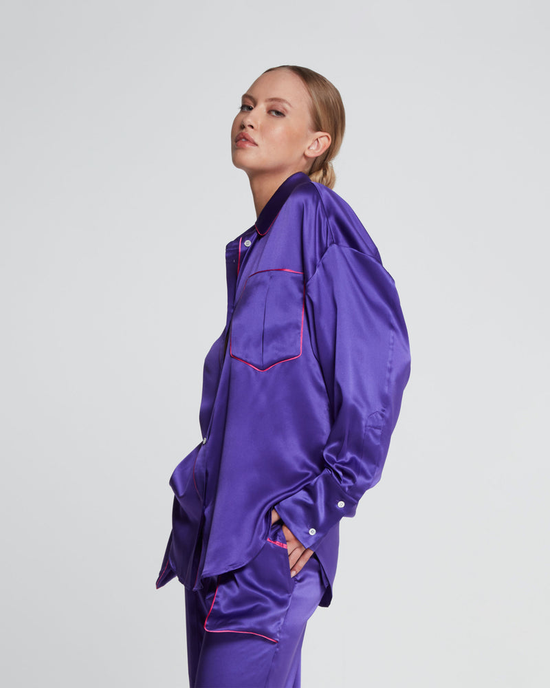 Silk Piped Oversized Shirt - Amethyst Purple picture #3
