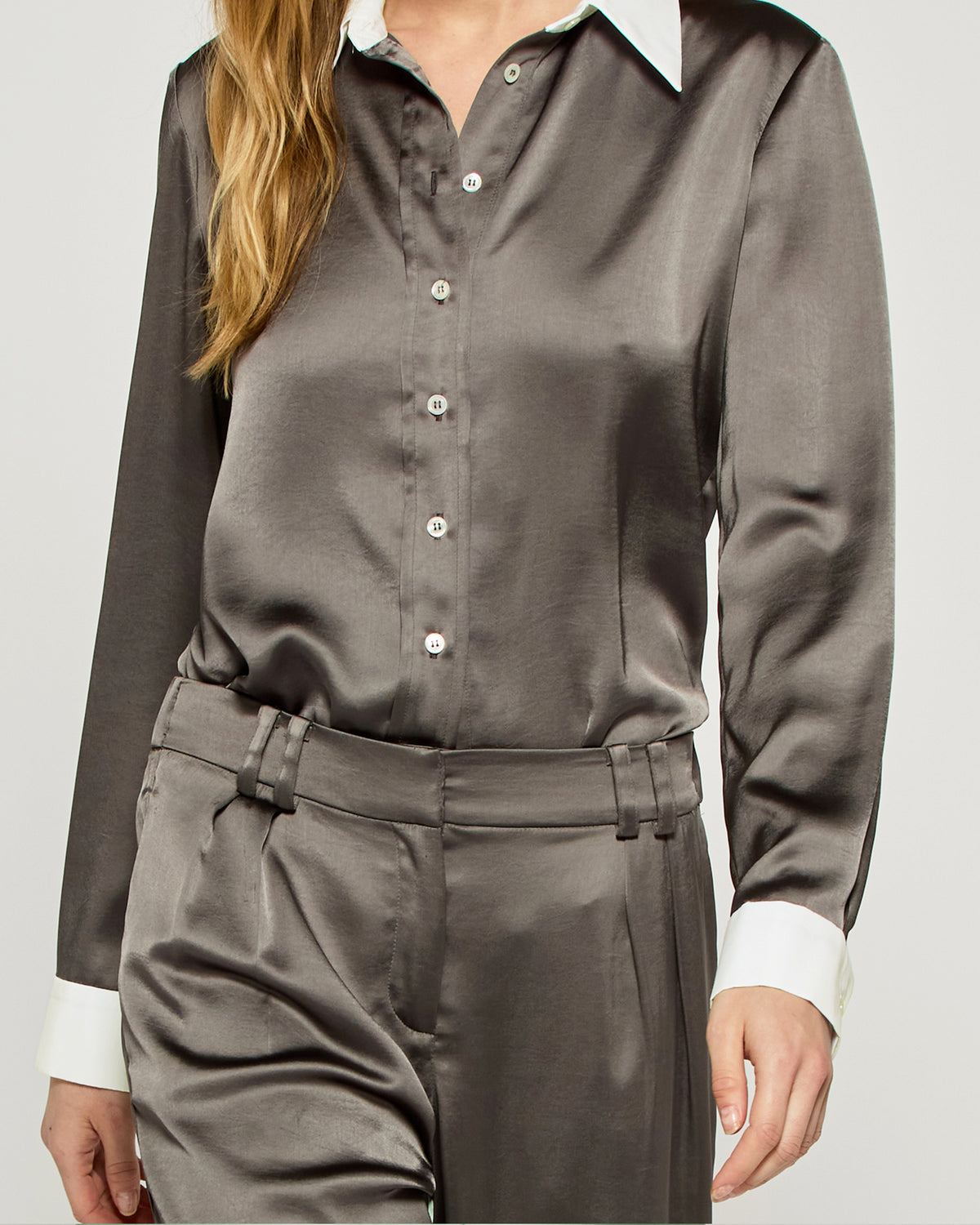 Satin Serena Shirt - Charcoal