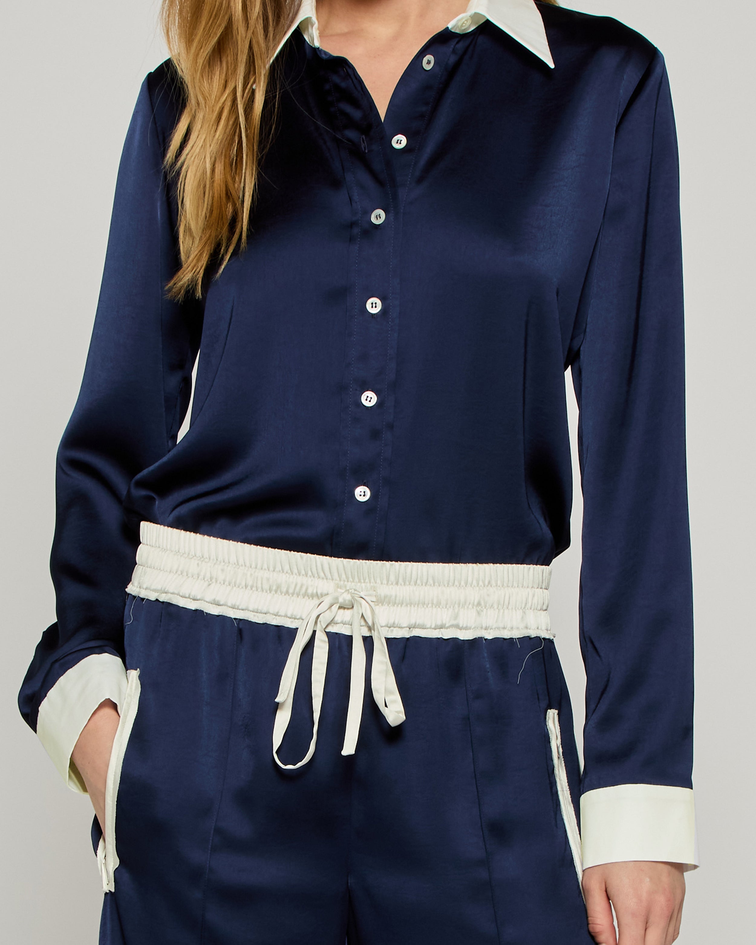 Satin Serena Shirt - Dark Navy