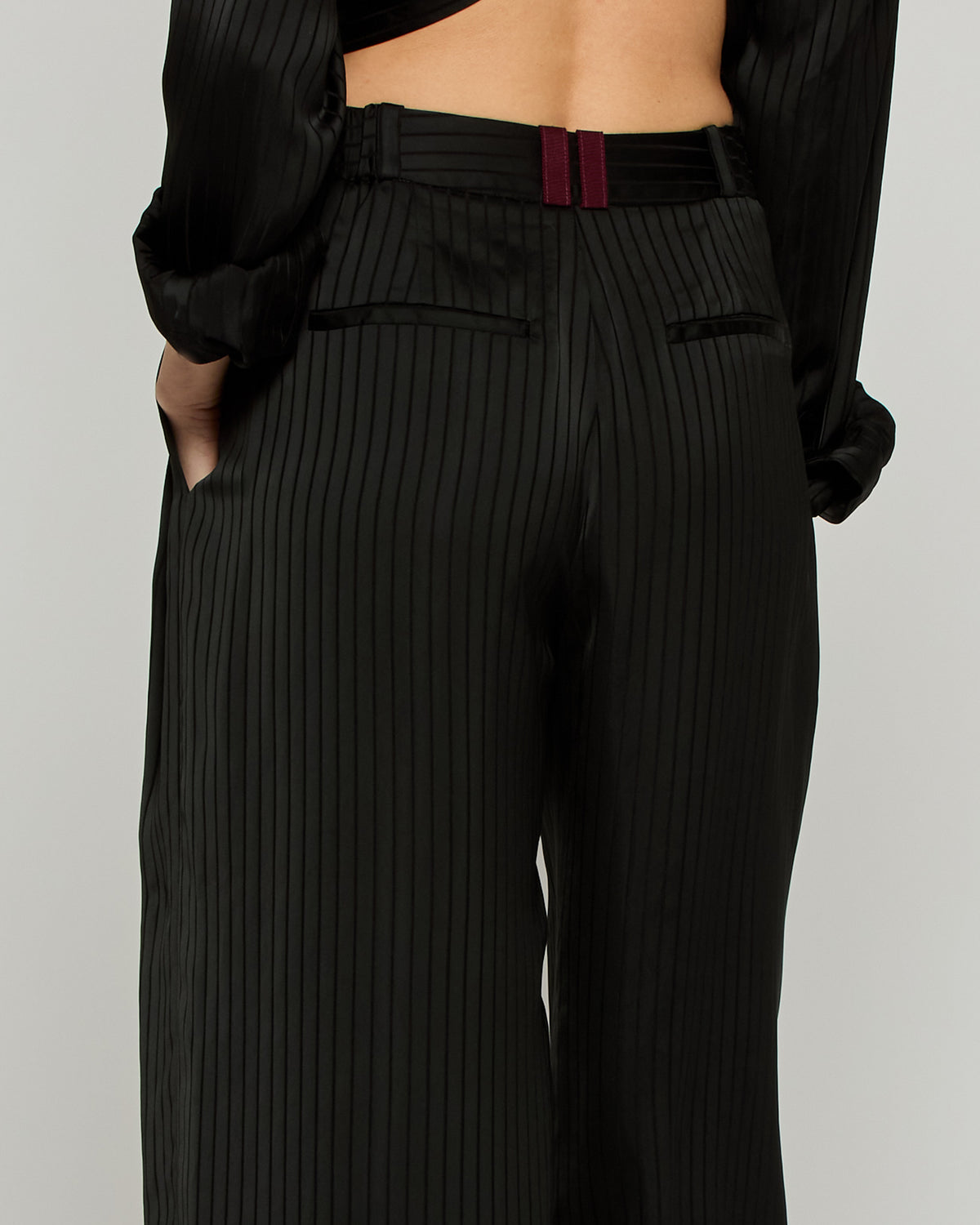 Satin Stripe Serena Trouser - Black