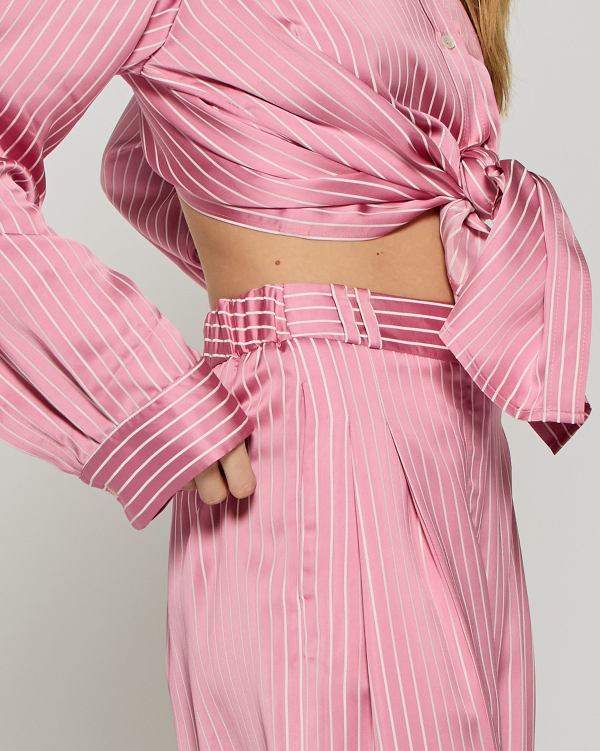 Satin Stripe Serena Trouser - Pink