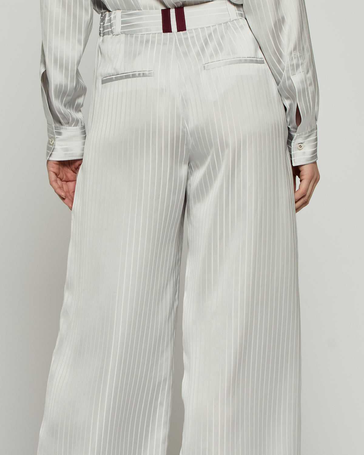 Satin Stripe Serena Trouser - Silver