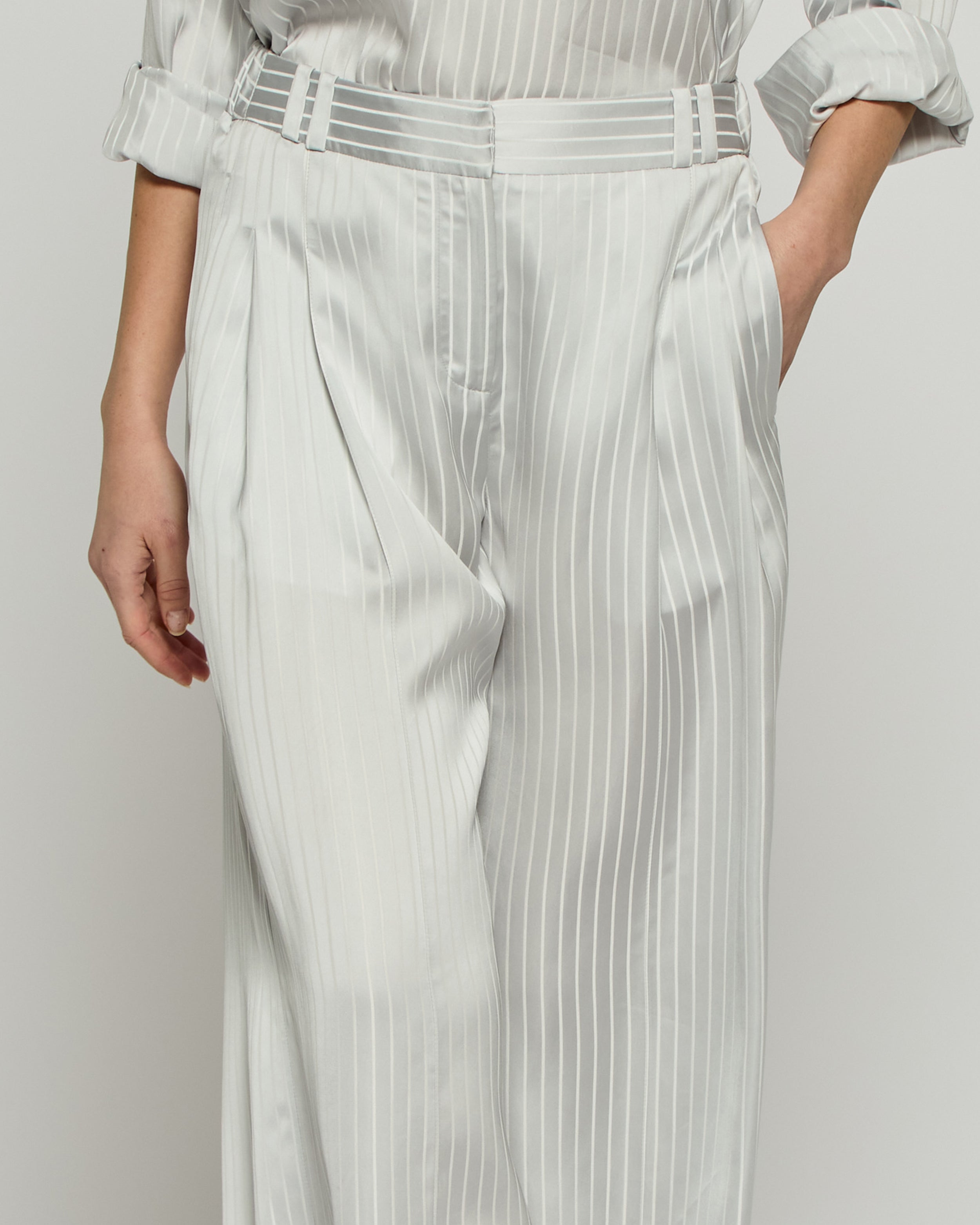 Satin Stripe Serena Trouser - Silver