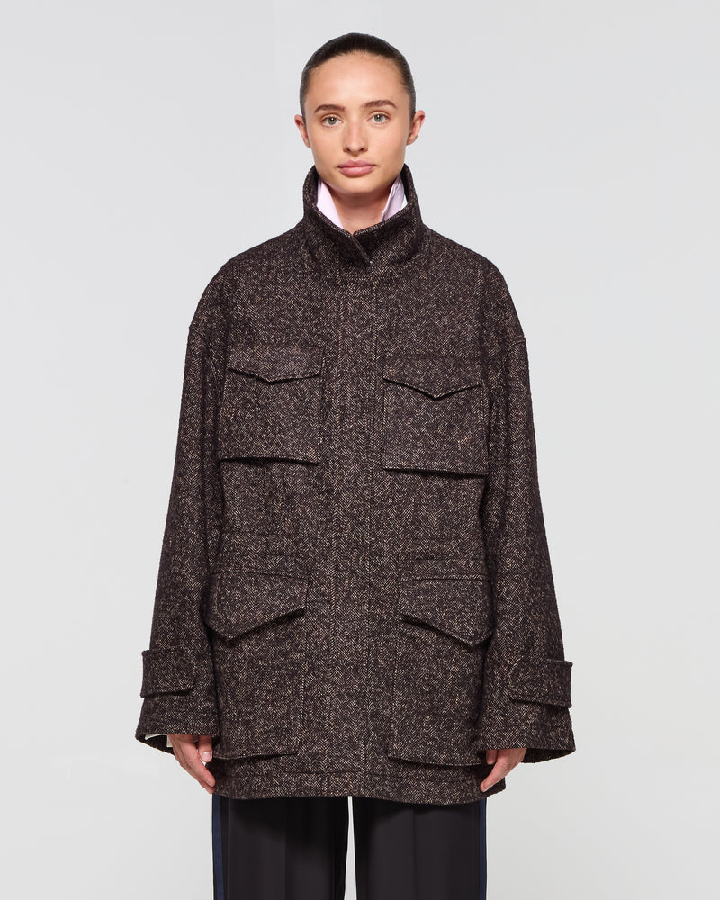 Tweed Funnel Neck Coat - Chocolate Brown picture #3