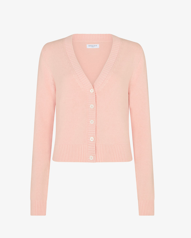 V-Neck Semi Cropped Cardigan - Light Pink picture #2