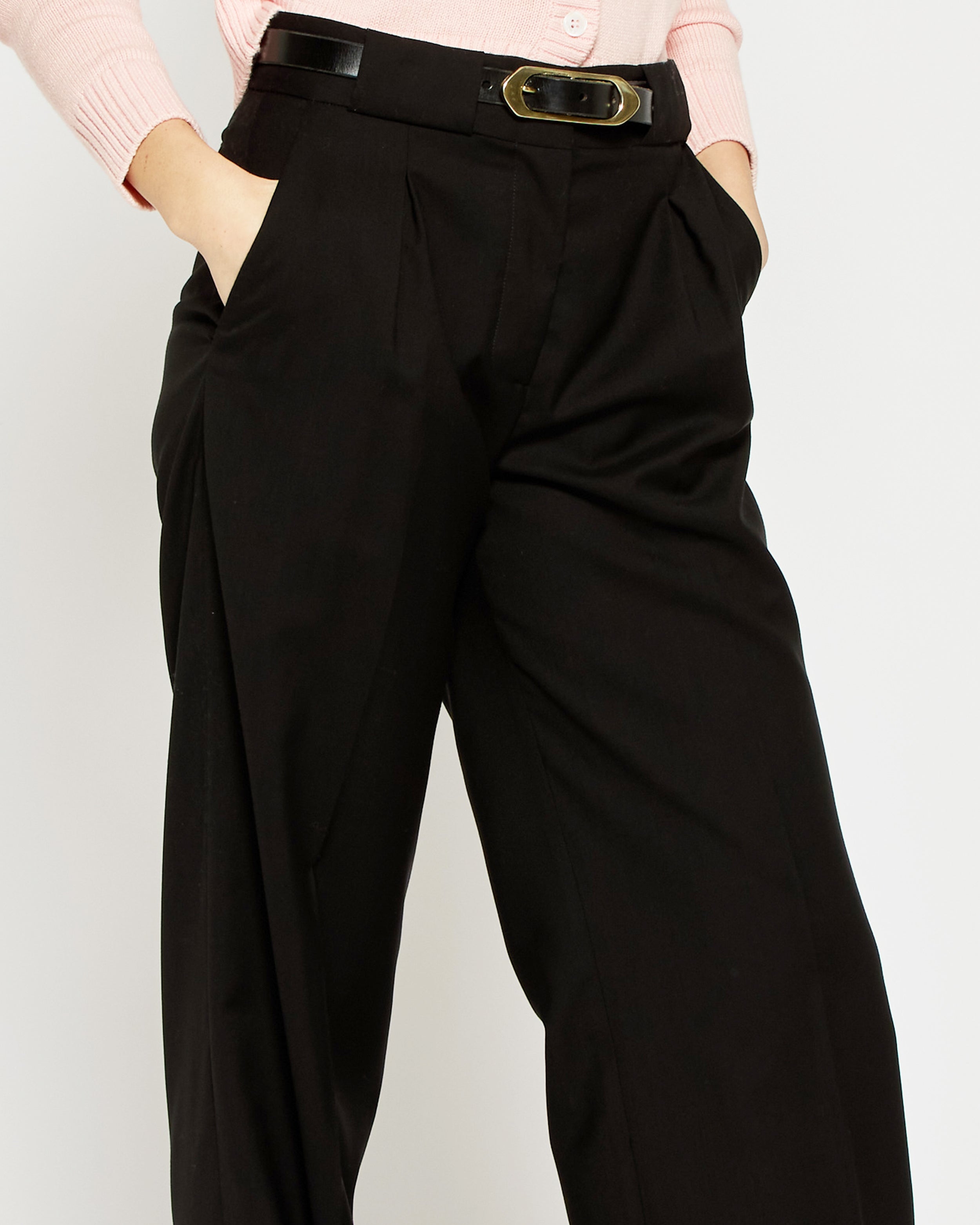 Wool Pleated Trouser - Black