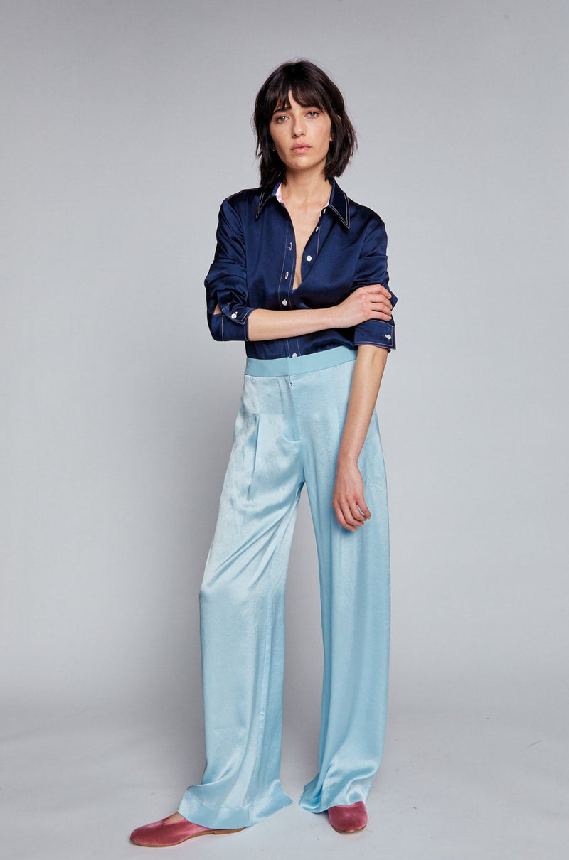 The Bute Trouser - Powder Blue Plant Based Satin picture #2