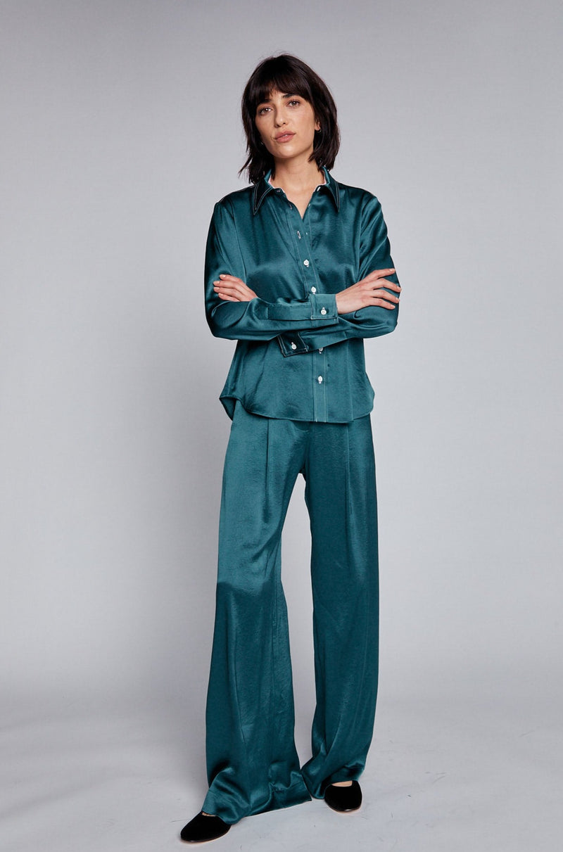 The Bute Trouser - Dark Teal Plant Based Satin picture #2
